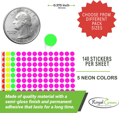 Dot stickers 3/8 inch Neon colors 10mm