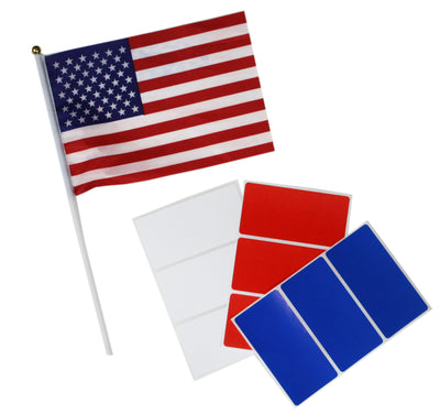 Red, White and Blue rectangular labels 4 x 2 inch 4th of July American 36 pack