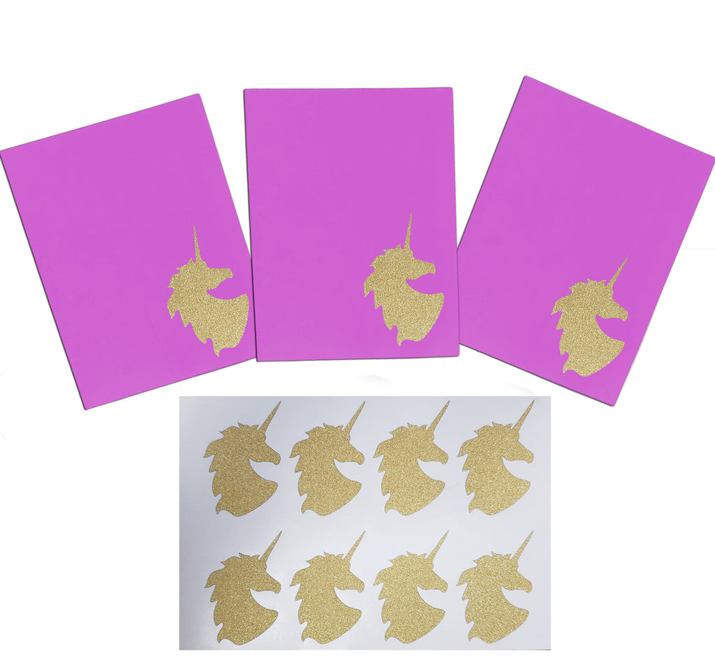 Royal Green Unicorn Stickers for Goodie Bags, Party Favors, Envelopes and Invitation Seals, Birthday Party Supplies 2 inch - 40 Pack, Gold