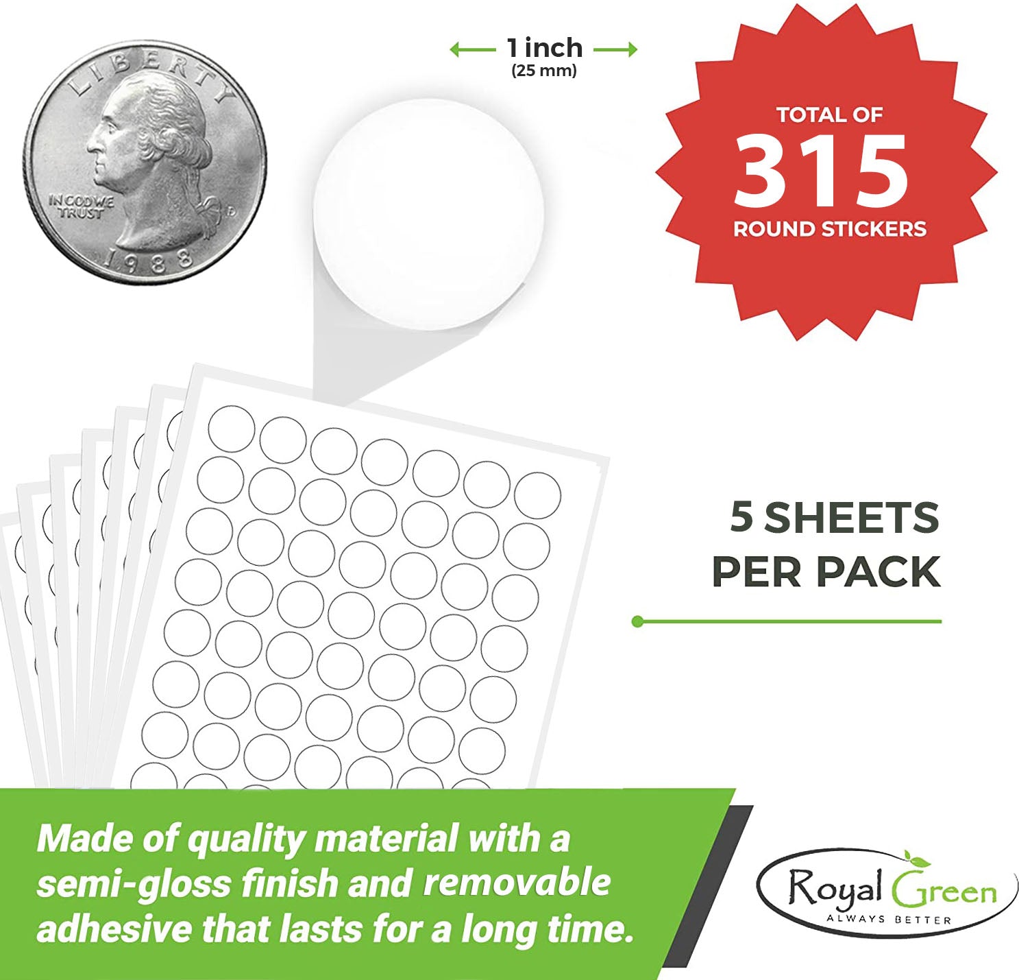 Printable Sticker Paper Sheets for Inkjet/Laser Printers 1 Inch White –  Royal Green Market