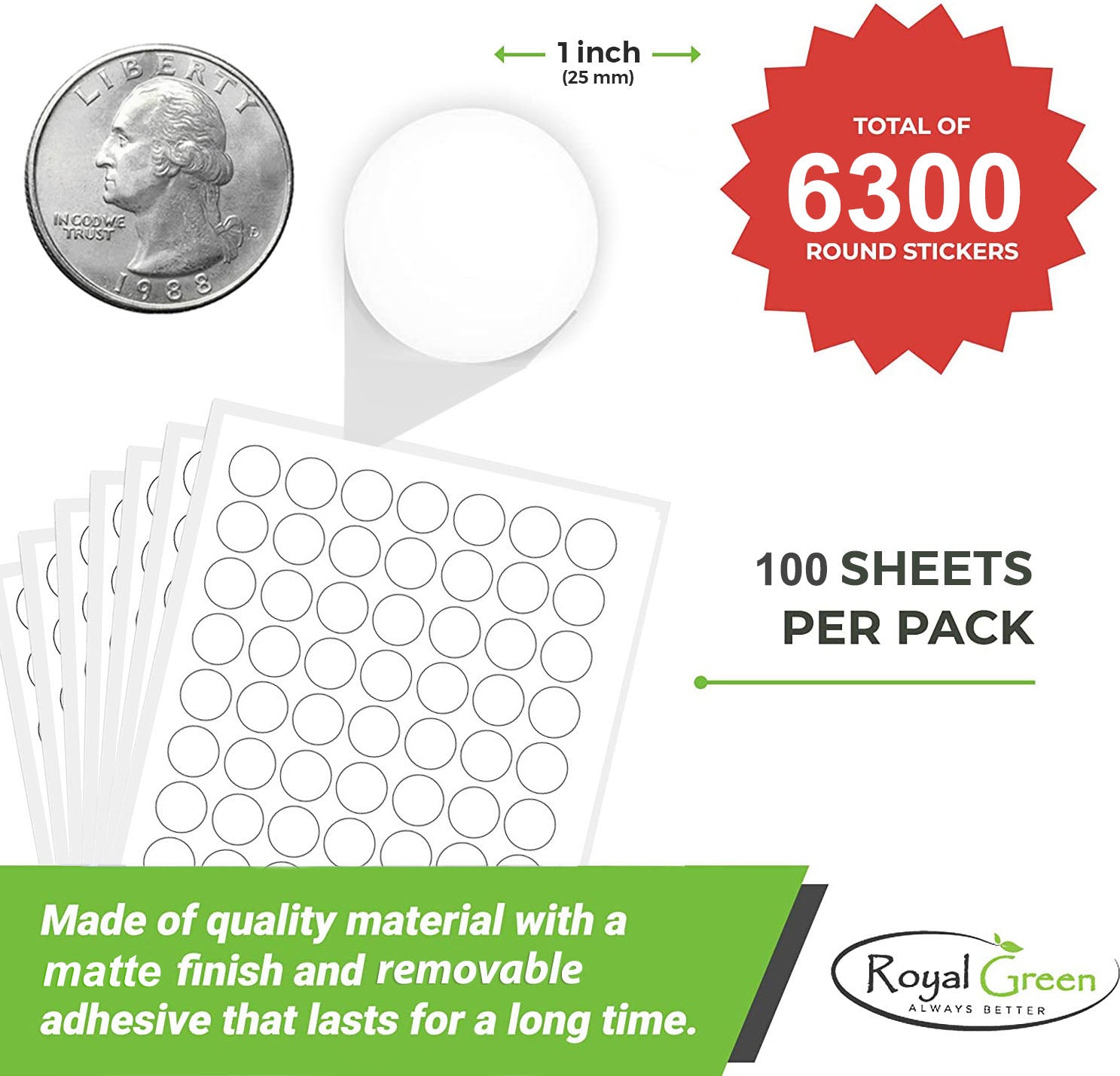 4x4 Inch White Adhesive Labels - 100 Sheets, 400 Labels For Inkjet & Laser Printers