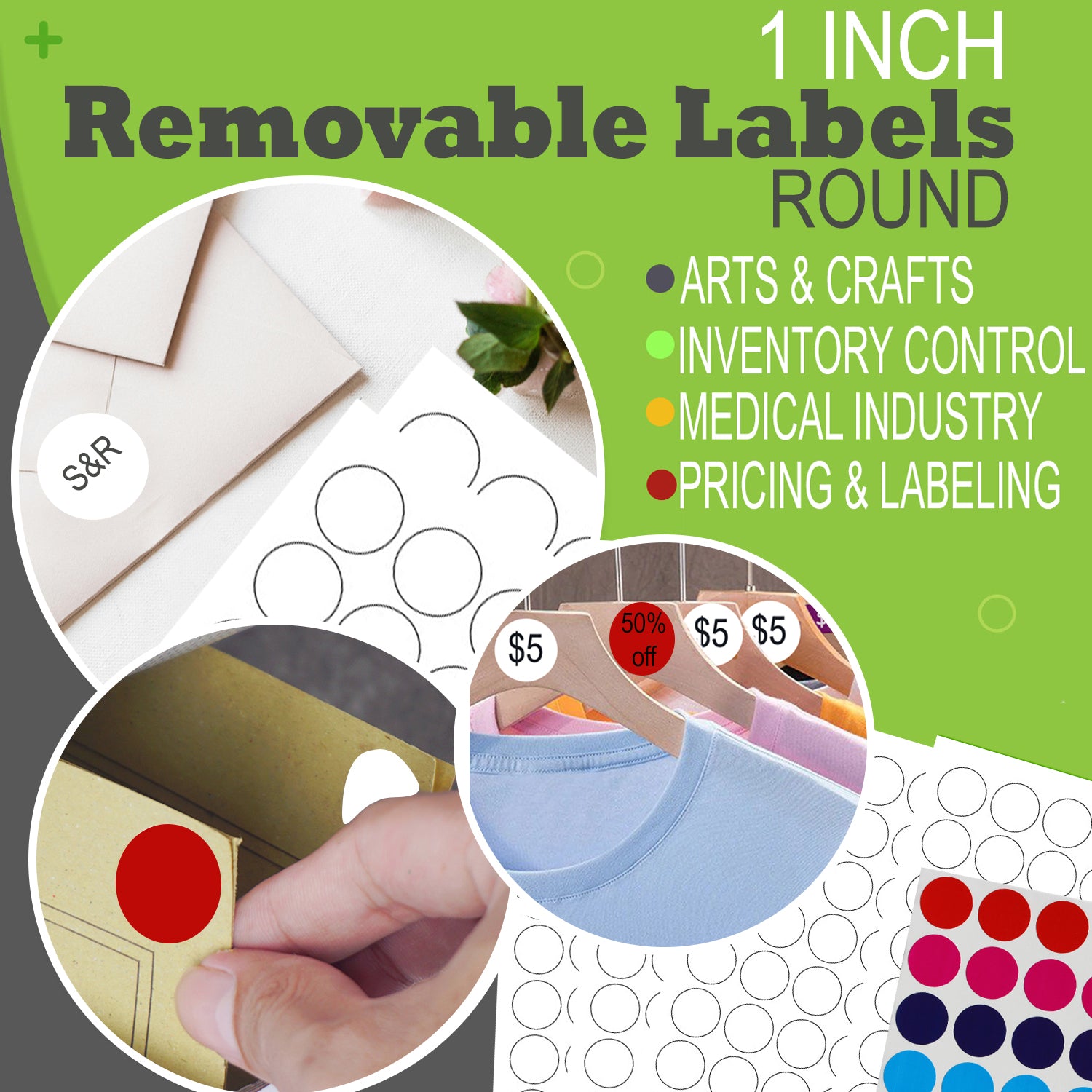 Printable Sticker Paper Sheets for Inkjet/Laser Printers 1" Inch White