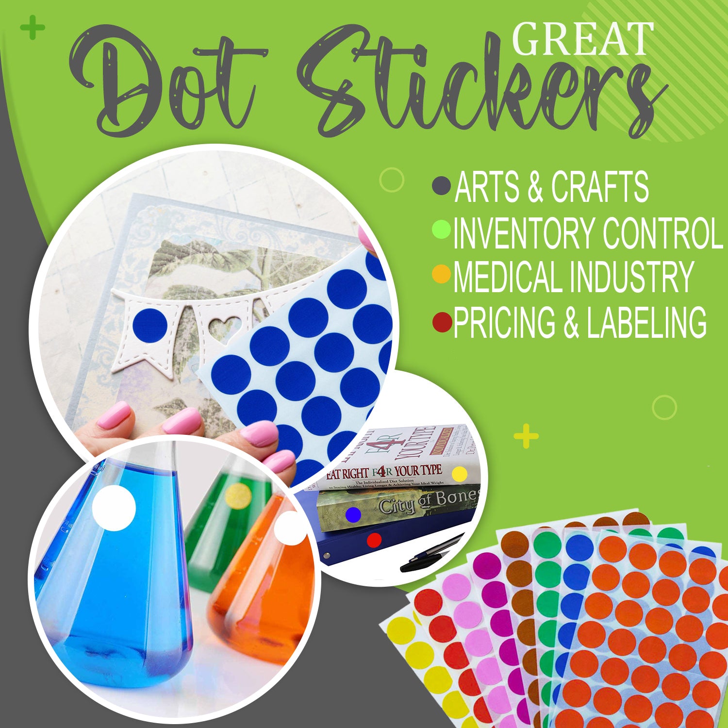 Color Dot stickers ~ 3/4 17 mm Colored round labels in Green