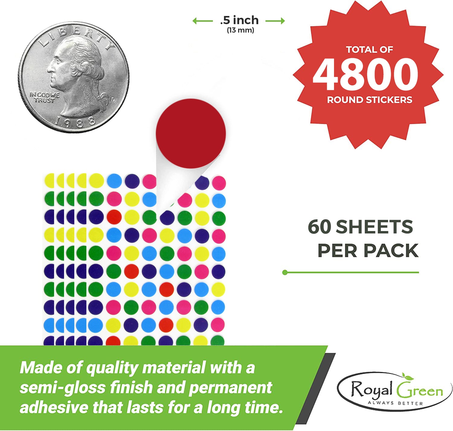 One Sided Color Sticker Round Stickers Color-Coding Labels 1/2 Inch (0.50) 6 Colors Combinatio ...