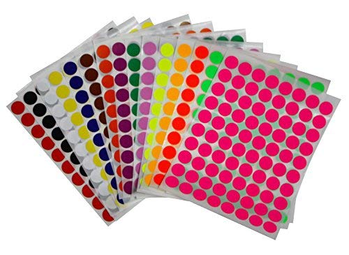 Royal Green Kids Colored Round Dots inch (0.5) Art Crafts and Games Stickers -1280 Pack 15 Colors 16 Sheets