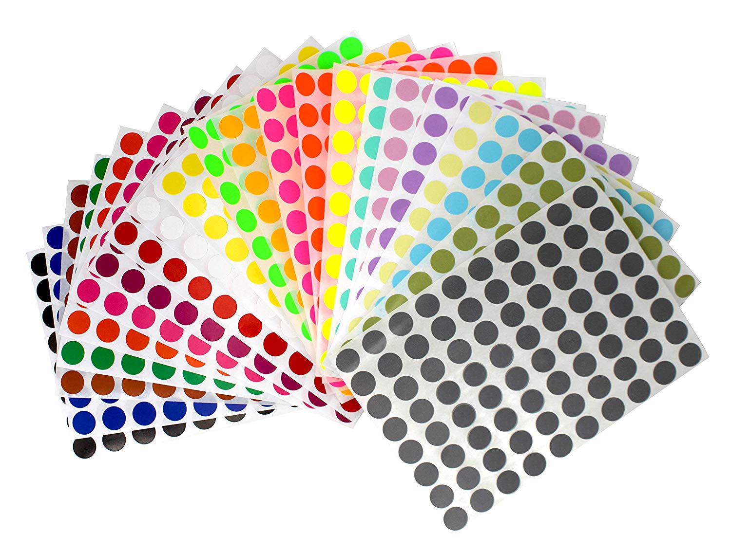 Colored Dot Stickers 1/2 inch Round Labels Circle Sticker in 8 Colors, 16  Sheets Total, 1280 Pack by Royal Green 
