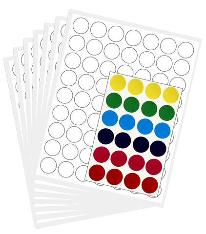 Printable Sticker Paper Sheets for Inkjet/Laser Printers 1" Inch White Round Labels Bonus Multicolor