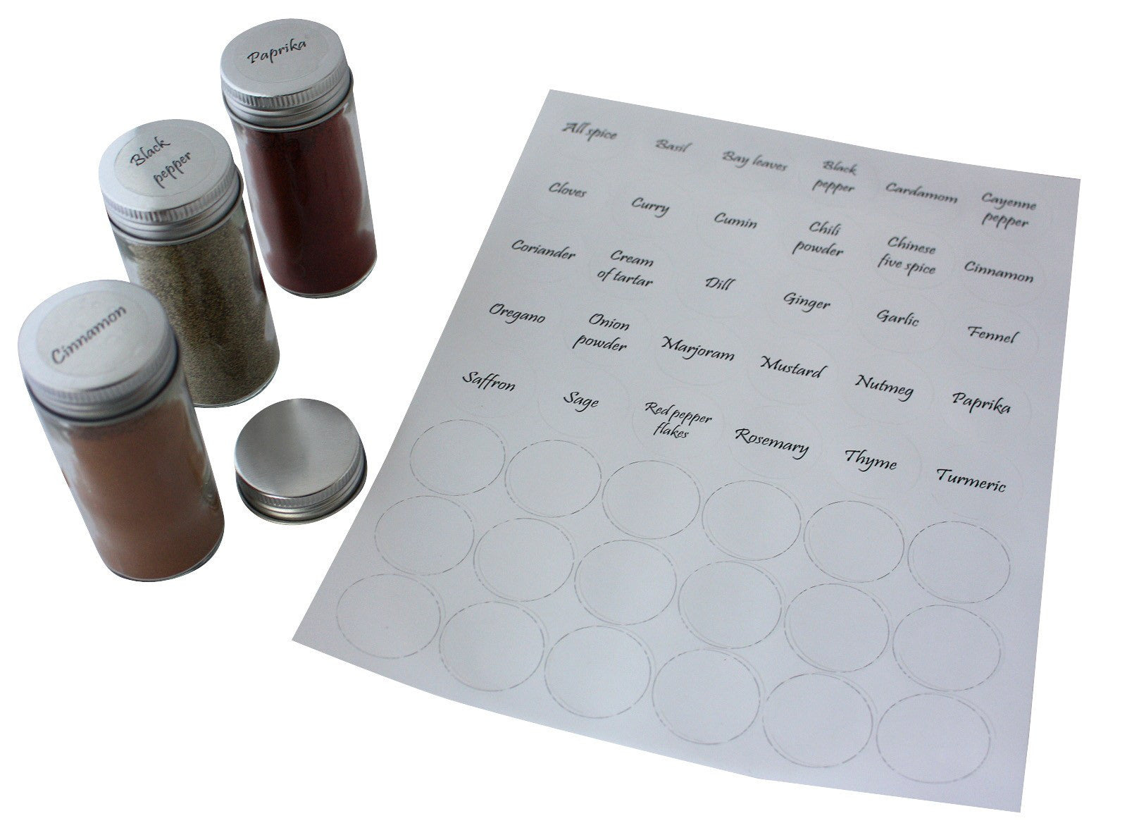 Royal Green - 2 Sets of Pre-Printed Spices Stickers for Jar Container and Lids Plus Blank Labels for DIY - 92 Pack