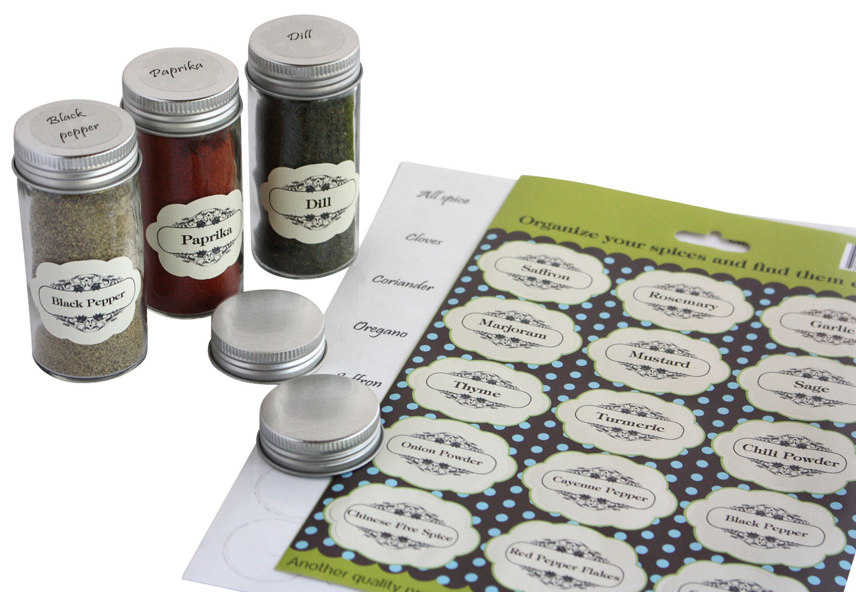 100 Green Round Spice Jar Labels / Printable / Editable / 