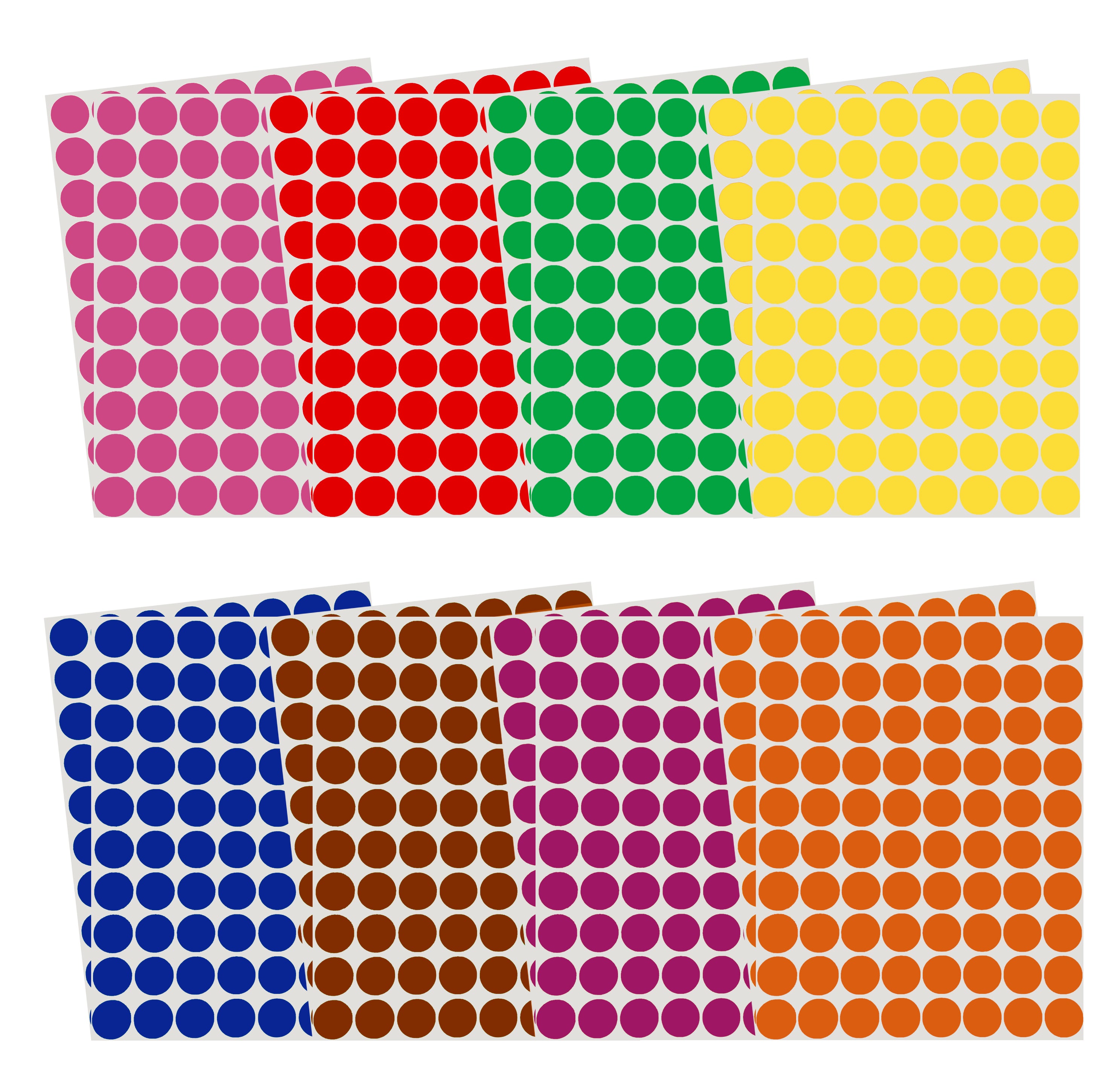 Royal Green Kids Colored Round Dots inch (0.5) Art Crafts and Games Stickers -1280 Pack 15 Colors 16 Sheets