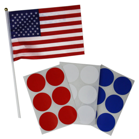 Round dots stickers in Red, White and Blue 50mm - All american colored dot labels 4th of July - 72 pack