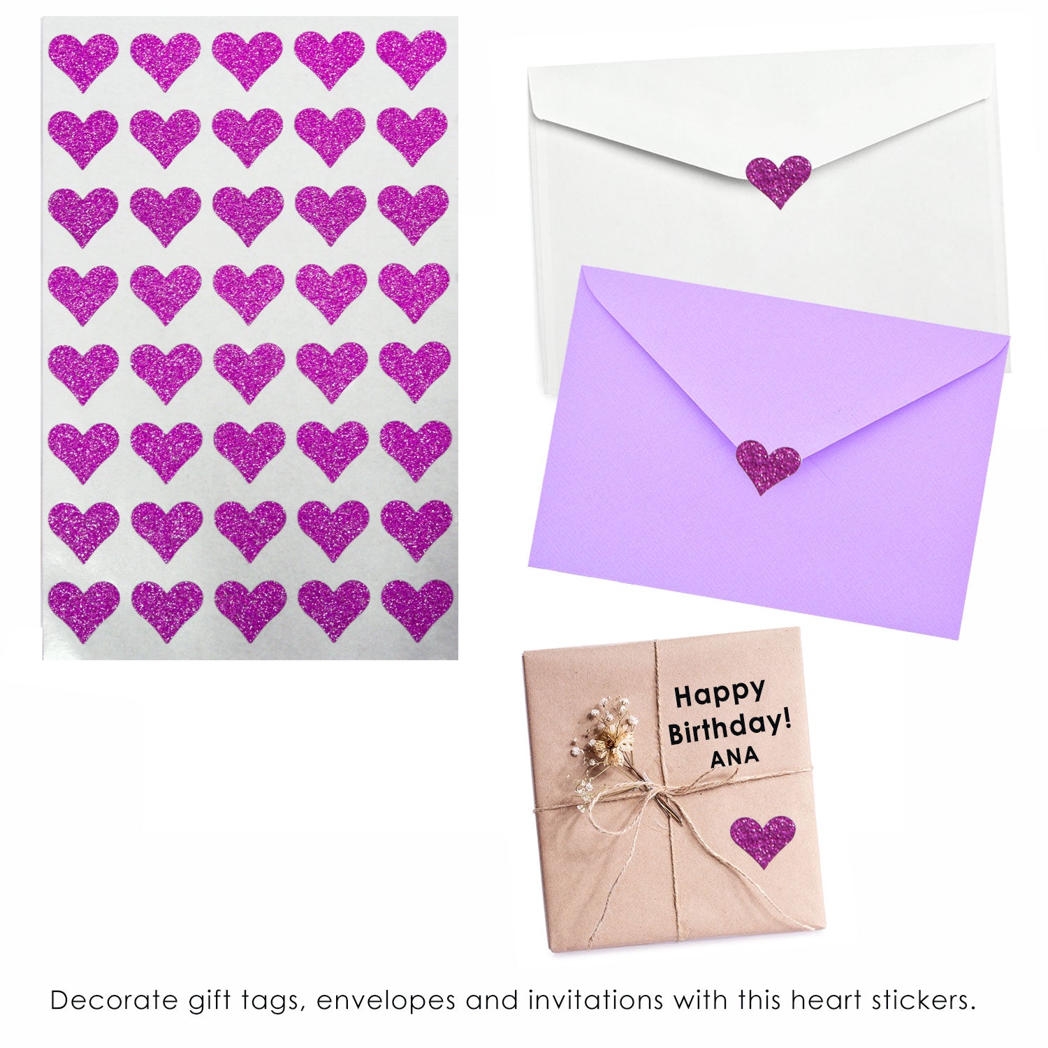 GLITTER HEARTS RED Eleganza Glitter Stickers Invitations Crafts Cards 4  Sizes