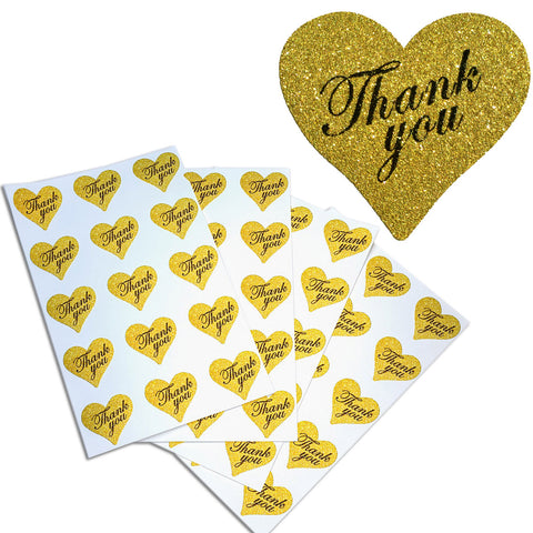 Thank You Stickers Gold Heart Labels 1.5" x 1.75"